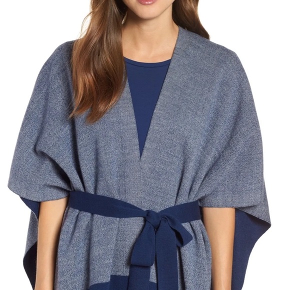 Eileen Fisher Size S/M Felted Merino Wool Double Face Poncho, Blue Bonnet - NWOT - Picture 2 of 10